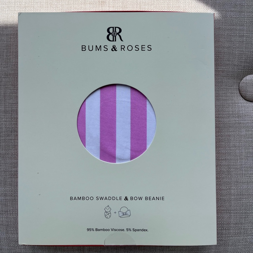 Bums & Roses Pink and White Bamboo Swaddle & Bow Beanie